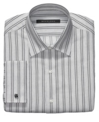 Create long, lean lines with the slimming stripes of this shirt from Sean John. Create long, lean lines with the slimming stripes of this shirt from Sean John.