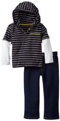 Calvin Klein Boys 2-7 Twofer Hooded Top With Jeans, Black, 4T Calvin Klein Boys 2-7 Twofer Hooded Top With Jeans, Black, 4T