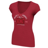 MLB Cincinnati Reds Women's Follow Your Team V-Neck T-Shirt, Red Pepper Heather MLB Cincinnati Reds Women's Follow Your Team V-Neck T-Shirt, Red Pepper Heather