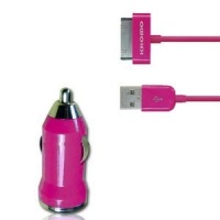 KHOMO Pink Color MINI USB Car Power Adapter Charger + USB SYNC Cord Cable for Apple iPhone 4G 4S iPod Nano iPod Touch