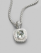 From the Petite Albion Cushion Collection. A softly hued, richly faceted prasiolite, surrounded by pavé diamonds on a chain of sterling silver. Diamonds, 0.20 tcw Prasiolite Sterling silver Chain length, about 17 Pendant width, about ¼ Lobster clasp Imported