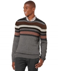 Perfect for the well-dressed gentleman. This Fair Isle sweater by Perry Ellis can be dressed up or down for a bevy of versatile looks. Perfect for the well-dressed gentleman. This Fair Isle sweater by Perry Ellis can be dressed up or down for a bevy of versatile looks.
