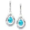 CleverEve Designer Series Pear Shaped Silver Earrings w/ 9mm Genuine Pear Cut Blue Topaz Center Stones