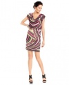 Alfani Dress, Cap-Sleeve Printed Cowl-Neck Sheath Size 10