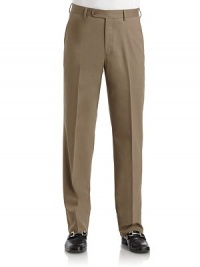 THE LOOKBanded waist with belt loopsFront zip with button tab closureFlat frontSide seam pocketsUnfinished hemBack dartsBack button welt pocketsTHE FITLeg openings, 8Rise, about 11Inseam, about 36THE MATERIALWoolPartially linedCARE & ORIGINDry cleanImported THE LOOKBanded waist with belt loopsFront zip with button tab closureFlat frontSide seam pocketsUnfinished hemBack dartsBack button welt pocketsTHE FITLeg openings, 8Rise, about 11Inseam, about 36THE MATERIALWoolPartially linedCARE & ORIGINDry cleanImported