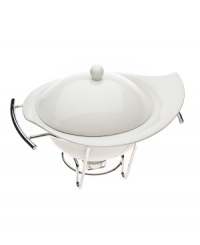 The Natura warmer from Godinger combines a covered porcelain bowl and chrome rack, ensuring your table is pretty but protected. Handles make transporting meals easy; tealight candles keep it warm. The Natura warmer from Godinger combines a covered porcelain bowl and chrome rack, ensuring your table is pretty but protected. Handles make transporting meals easy; tealight candles keep it warm.