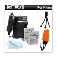 2 Pack Battery And Charger Kit For Nikon COOLPIX AW110, AW100 Waterproof Digital Camera Includes 2 Extended Replacement (1050Mah) EN-EL12 Batteries + Ac/Dc Travel Charger + FLOAT STRAP + Mini Tripod + MicroFiber Cleaning ClotH