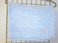Bk44, Knitted on Hand Knitting Machine Then Finished By Hand Crochet Blue Chenille with Denim Cotton Tweed Infant Blanket Trimmed Monogram Letter Bk44, Knitted on Hand Knitting Machine Then Finished By Hand Crochet Blue Chenille with Denim Cotton Tweed Infant Blanket Trimmed Monogram Letter