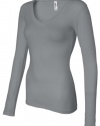 Bella Womens Andrea Sheer Rib Long Sleeve Longer-Length V Neck T Shirt. B8750