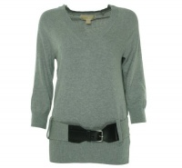 Michael Kors Women's Solid Belted Sweater Pearl Heather XS Michael Kors Women's Solid Belted Sweater Pearl Heather XS