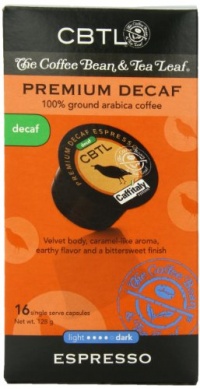 CBTL Premium Decaf Espresso Capsules By The Coffee Bean & Tea Leaf, 16-Count Box CBTL Premium Decaf Espresso Capsules By The Coffee Bean & Tea Leaf, 16-Count Box