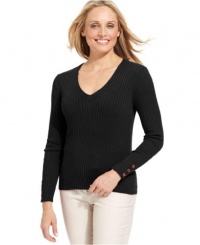 Charter Club Womens Ribbed Knit Sweater - Black