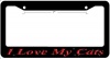 Black Metal and Red Crystal Swarovski Rhinestone Diamond Bling Bling Embellished License Plate Frame with I Love My Cats Saying Animals