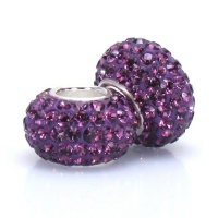 Set of 2 - Bella Fascini Royal Purple Pave Sparkle Bling - February Birthstone - Solid .925 Sterling Silver Core European Charm Bead Made with Authentic Swarovski Crystals - Compatible Brand Bracelets : Authentic Pandora, Chamilia, Moress, Troll, Ohm, Zab Set of 2 - Bella Fascini Royal Purple Pave Sparkle Bling - February Birthstone - Solid .925 Sterling Silver Core European Charm Bead Made with Authentic Swarovski Crystals - Compatible Brand Bracelets : Authentic Pandora, Chamilia, Moress, Troll, Ohm, Zab