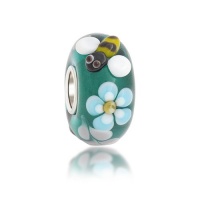 Bling Jewelry Silver Teal Bumble Bee Flower Murano Glass Bead Fits Pandora Bling Jewelry Silver Teal Bumble Bee Flower Murano Glass Bead Fits Pandora