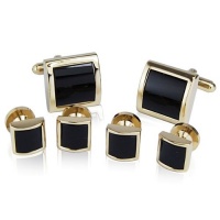 Cufflinks and Studs Set for Tuxedo - Formal Black with Shiny Gold Trimming by Men's Collections (cs2) Cufflinks and Studs Set for Tuxedo - Formal Black with Shiny Gold Trimming by Men's Collections (cs2)