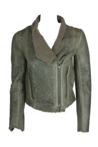 Helmut Lang Womens Mute Gray Weathered Shearling Leather Jacket XS Helmut Lang Womens Mute Gray Weathered Shearling Leather Jacket XS