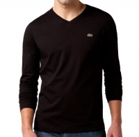 Lacoste Men's Long Sleeve Pima Jersey V-Neck T-Shirt-Black-Large Lacoste Men's Long Sleeve Pima Jersey V-Neck T-Shirt-Black-Large