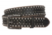 1 1/2 Snap on Antique Silver Circle Metal Studded Distressed Leather Belt