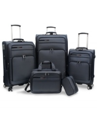 1, 2, trip! It's easy to get packed up & get going with this durable 5-piece set. From upright spinners to a spacious tote to a versatile utility kit, this collection sets up trips of all lengths and offers thoughtful features like easy-glide wheels, expandable compartments, an add-a-bag strap, tie-down-straps for wrinkle-free arrivals and so much more! 1, 2, trip! It's easy to get packed up & get going with this durable 5-piece set. From upright spinners to a spacious tote to a versatile utility kit, this collection sets up trips of all lengths and offers thoughtful features like easy-glide wheels, expandable compartments, an add-a-bag strap, tie-down-straps for wrinkle-free arrivals and so much more!