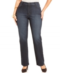 Get a leaner look in Not Your Daughter's Jeans' straight leg plus size jeans, featuring a shaping panel for a flattering fit. Get a leaner look in Not Your Daughter's Jeans' straight leg plus size jeans, featuring a shaping panel for a flattering fit.