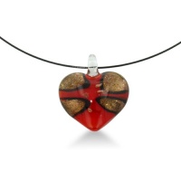 Vibrant Red Heart Shaped Murano Glass Pendant on a Black Stainless Steel Wire, 18 Inches Vibrant Red Heart Shaped Murano Glass Pendant on a Black Stainless Steel Wire, 18 Inches