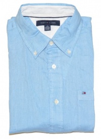Tommy Hilfiger Men Short Sleeve Logo Linen Shirt Tommy Hilfiger Men Short Sleeve Logo Linen Shirt