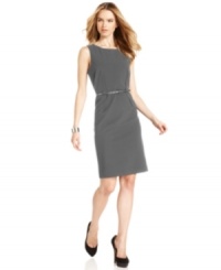 Slate grey lightens up a petite sheath dress from Calvin Klein. Origami-inspired darts at the waist add a fresh, architectural touch. Slate grey lightens up a petite sheath dress from Calvin Klein. Origami-inspired darts at the waist add a fresh, architectural touch.