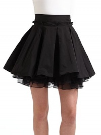 THE LOOKWide banded waist with ruffled accentFlared silhouettePleated detailsSide zip closureSheer peek-a-boo hemTHE FITAbout 16 longTHE MATERIALPolyesterSilk liningCARE & ORIGINDry cleanImportedModel shown is 5'10 (177cm) wearing US size 4. THE LOOKWide banded waist with ruffled accentFlared silhouettePleated detailsSide zip closureSheer peek-a-boo hemTHE FITAbout 16 longTHE MATERIALPolyesterSilk liningCARE & ORIGINDry cleanImportedModel shown is 5'10 (177cm) wearing US size 4.