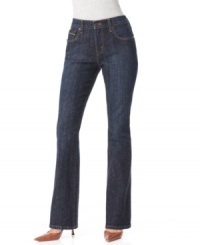 Add some glimmer to your blues with Levi's boot cut petite jeans, featuring studded pockets. Add some glimmer to your blues with Levi's boot cut petite jeans, featuring studded pockets.