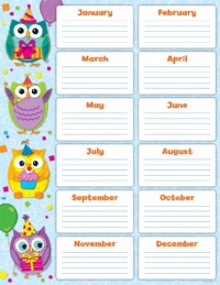 Colorful Owls Birthday Chart Colorful Owls Birthday Chart