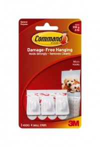 Command Micro Plastic Hooks, 3-Hook, 4-Strip Command Micro Plastic Hooks, 3-Hook, 4-Strip