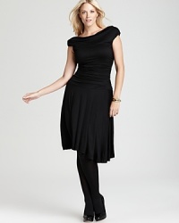 A wardrobe essential gets chic new edge as an alluring off-the-shoulder silhouette imbues this Melissa Masse Plus dress with effortless elegance. A wardrobe essential gets chic new edge as an alluring off-the-shoulder silhouette imbues this Melissa Masse Plus dress with effortless elegance.