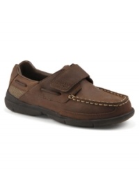 The handsome Charter boat shoe by Sperry Top-Sider is extremely lightweight and flexible for ultimate comfort. Whether he is attending a special event or letting out some energy at the park rubber pods on the outsole will provide traction and durability while a hook-and-loop closure ensures a secure fit. The handsome Charter boat shoe by Sperry Top-Sider is extremely lightweight and flexible for ultimate comfort. Whether he is attending a special event or letting out some energy at the park rubber pods on the outsole will provide traction and durability while a hook-and-loop closure ensures a secure fit.