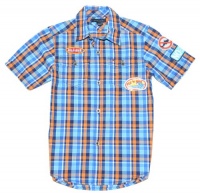 Tommy Hilfiger Boys Plaid Short Sleeve Logo Shirt (S/P(6-7), Blue/navy/orange) Tommy Hilfiger Boys Plaid Short Sleeve Logo Shirt (S/P(6-7), Blue/navy/orange)