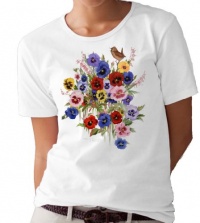 Pansies and Wren T-shirt/tee by Valerie Pfeiffer