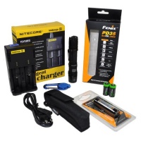 Fenix PD35 850 Lumen CREE XM-L2 U2 LED Tactical Flashlight with Genuine Fenix ARB-L2 18650 2600mAh Li-ion rechargeable battery, Nitecore i2 intelligent Charger and 2 X EdisonBright CR123A Lithium batteries package Fenix PD35 850 Lumen CREE XM-L2 U2 LED Tactical Flashlight with Genuine Fenix ARB-L2 18650 2600mAh Li-ion rechargeable battery, Nitecore i2 intelligent Charger and 2 X EdisonBright CR123A Lithium batteries package