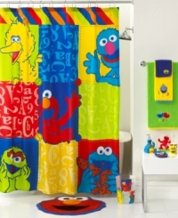 B is for bath time! Decorating the bath is as easy as 123 with this classic Sesame Street Retro shower curtain. Elmo, Cookie Monster and the whole gang all in bright hues make this a must-have for kids.