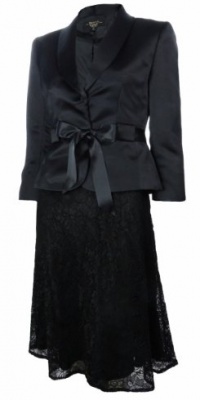 Tahari by Arthur S. Levine Luxe Satin & Lace Skirt Suit 0P Black [Apparel]