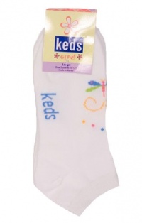 Keds Kid Girls 3 Pack White Butterfly Ribbed Sporty Children's Ankle Socks Keds Kid Girls 3 Pack White Butterfly Ribbed Sporty Children's Ankle Socks