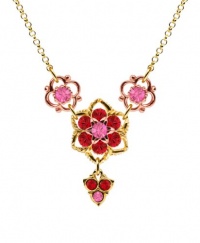 European Style Y-Necklace by Lucia Costin Embellished with 4 Petal Flowers, Dots, Twisted Lines, Pink and Red Swarovski Crystals; 24K Yellow and Pink Gold over .925 Sterling Silver; Handmade in USA European Style Y-Necklace by Lucia Costin Embellished with 4 Petal Flowers, Dots, Twisted Lines, Pink and Red Swarovski Crystals; 24K Yellow and Pink Gold over .925 Sterling Silver; Handmade in USA