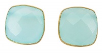Natural Aqua Blue Chalcedony Square 18k Gold Vermeil Stud Earrings