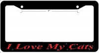 Black Metal and Red Crystal Swarovski Rhinestone Diamond Bling Bling Embellished License Plate Frame with I Love My Cats Saying Animals Black Metal and Red Crystal Swarovski Rhinestone Diamond Bling Bling Embellished License Plate Frame with I Love My Cats Saying Animals