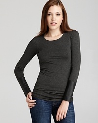 A faux leather cuff edges up this Bailey 44 top for downtown cool. A faux leather cuff edges up this Bailey 44 top for downtown cool.
