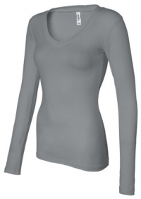 Bella Womens Andrea Sheer Rib Long Sleeve Longer-Length V Neck T Shirt. B8750 Bella Womens Andrea Sheer Rib Long Sleeve Longer-Length V Neck T Shirt. B8750