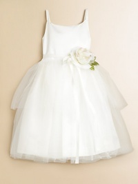 A charming dress inspired by a ballerina's special style, shaped with a satin bodice, frothy tulle skirt and a grosgrain ribbon wrap that ties at the waist. Covered buttons over the hidden back zipperFully linedPolyester/nylonDry cleanImported A charming dress inspired by a ballerina's special style, shaped with a satin bodice, frothy tulle skirt and a grosgrain ribbon wrap that ties at the waist. Covered buttons over the hidden back zipperFully linedPolyester/nylonDry cleanImported