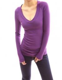 Patty Women Comfy Cotton Raglan V Neck Long Sleeve Ruched Strentchy Casual Tee Top Patty Women Comfy Cotton Raglan V Neck Long Sleeve Ruched Strentchy Casual Tee Top