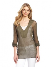 Michael Stars Women's Box Mesh Roll Sleeve Hoodie Michael Stars Women's Box Mesh Roll Sleeve Hoodie