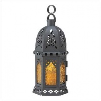 Gifts & Decor Yellow Black Moroccan Lantern Light Glass Centerpiece