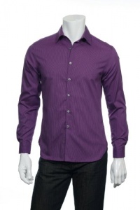 Alfani Red Men's Purple Micro Vertical Striped Button Down Shirt Alfani Red Men's Purple Micro Vertical Striped Button Down Shirt